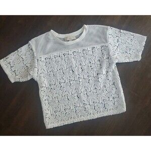 Sheer Mesh Crochet Coastal Cute Clean Girl White Crop Top | LOFT Sz Small